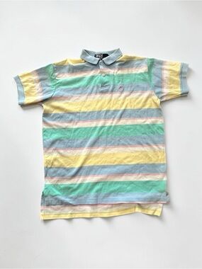 VINTAGE 80’s Colorblock Striped Pastel Polo by Ralph Lauren Made in USA sz M